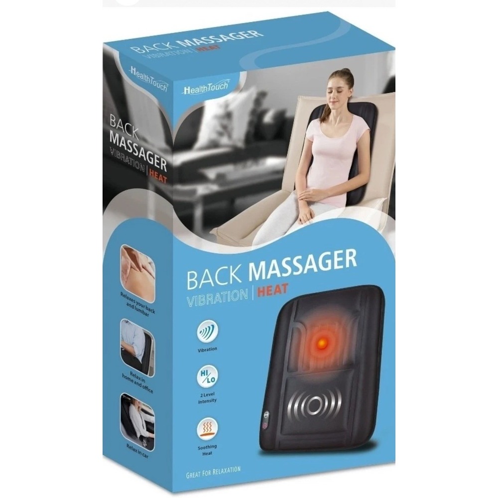 HealthTouch Back Massager Vibration Heat Cushion Hi-Lo Settings